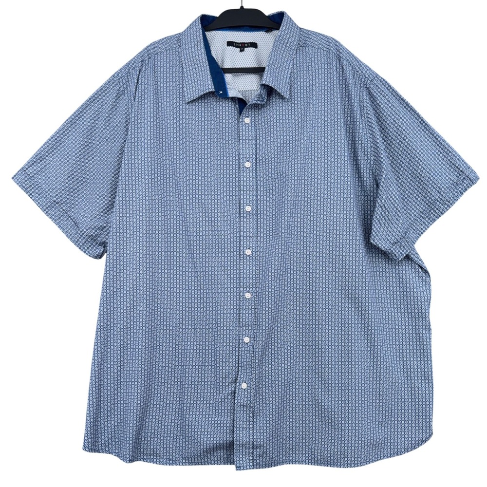 Synergy Button Down Shirt Mens 4XL 100% Cotton Blue Geometric Short‎ Sleeve